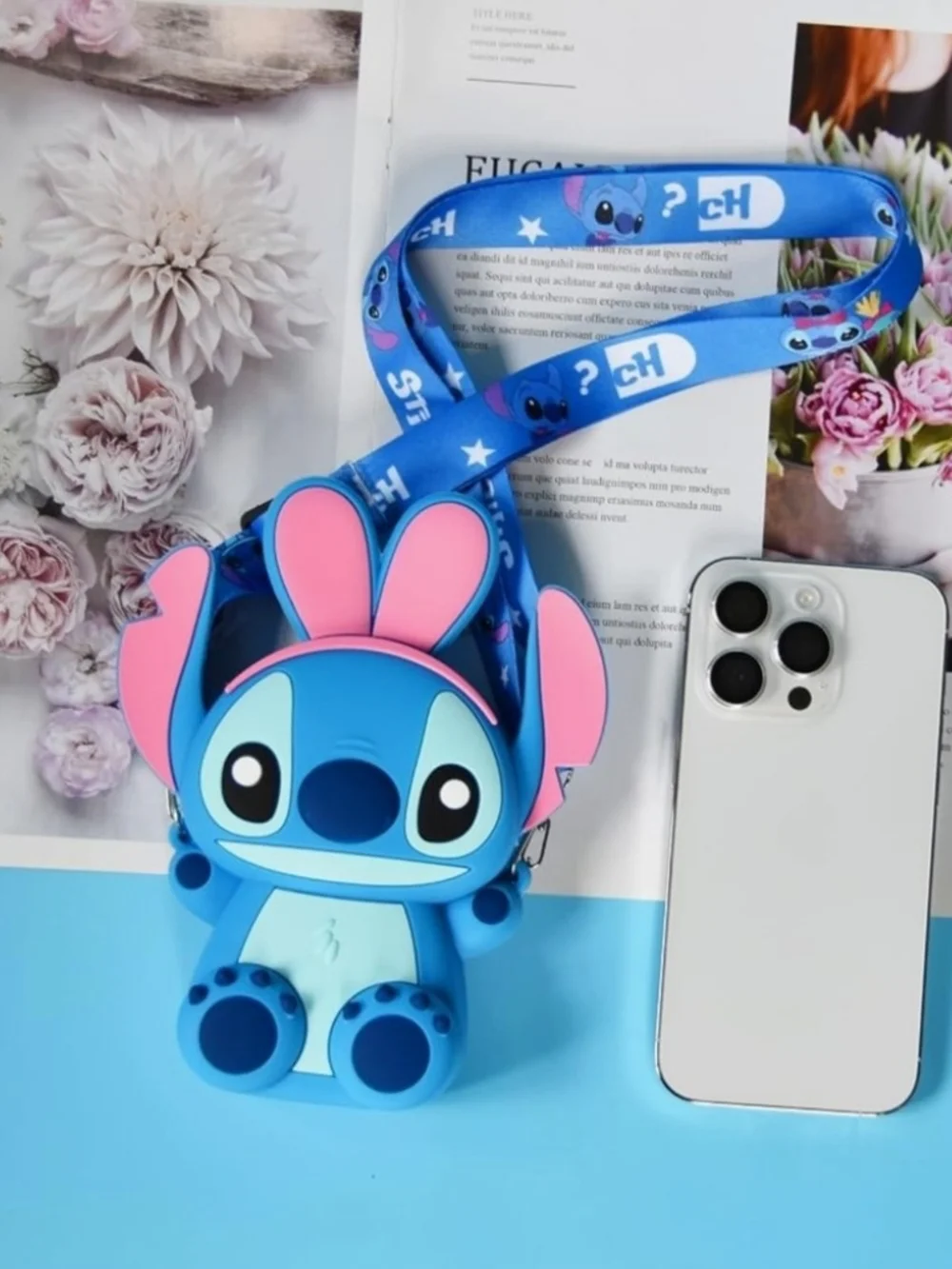 Cute Blue Stitch Kids Crossbody Bag with Adjustable Strap